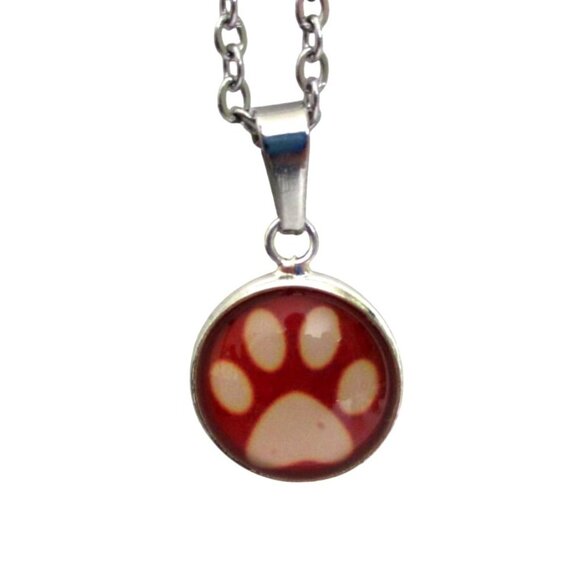 New Red Paw Print Pendant Necklace With 18" Stainless Chain Animal Lover Gift - Picture 1 of 6